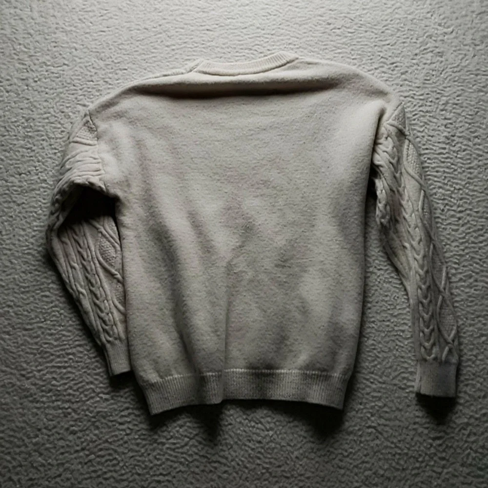 Aelfric Eden Sweater Mens Large White Cable Knit Crewneck Pullover Casual Winter